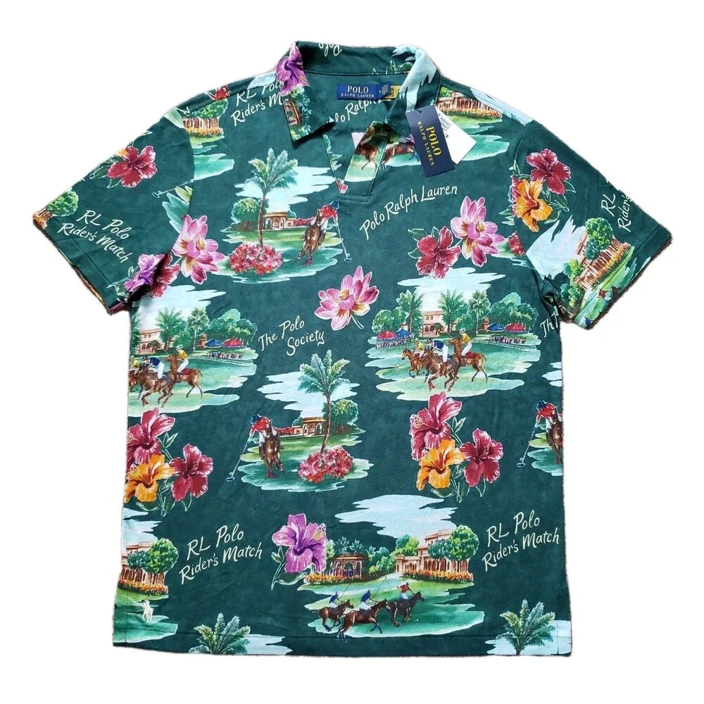 NWT Polo Ralph Lauren Floral Paradise Player Medium Linen Blend Mens Polo Shirt